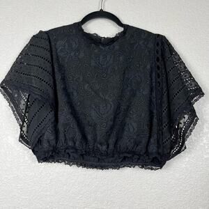 Cynthia Rowley Blouse‎ Womens Large Black Lace Embroidered Eyelet Whimsigoth